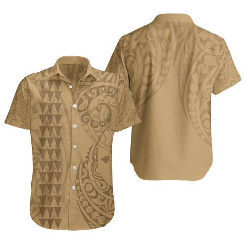 Hawaii Short Sleeve Shirt Map Kakau Style Golden