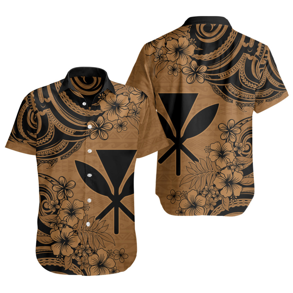 Hawaii Short Sleeve Shirt Kanaka Maoli Hibiscus Polynesian Tribal Print Style