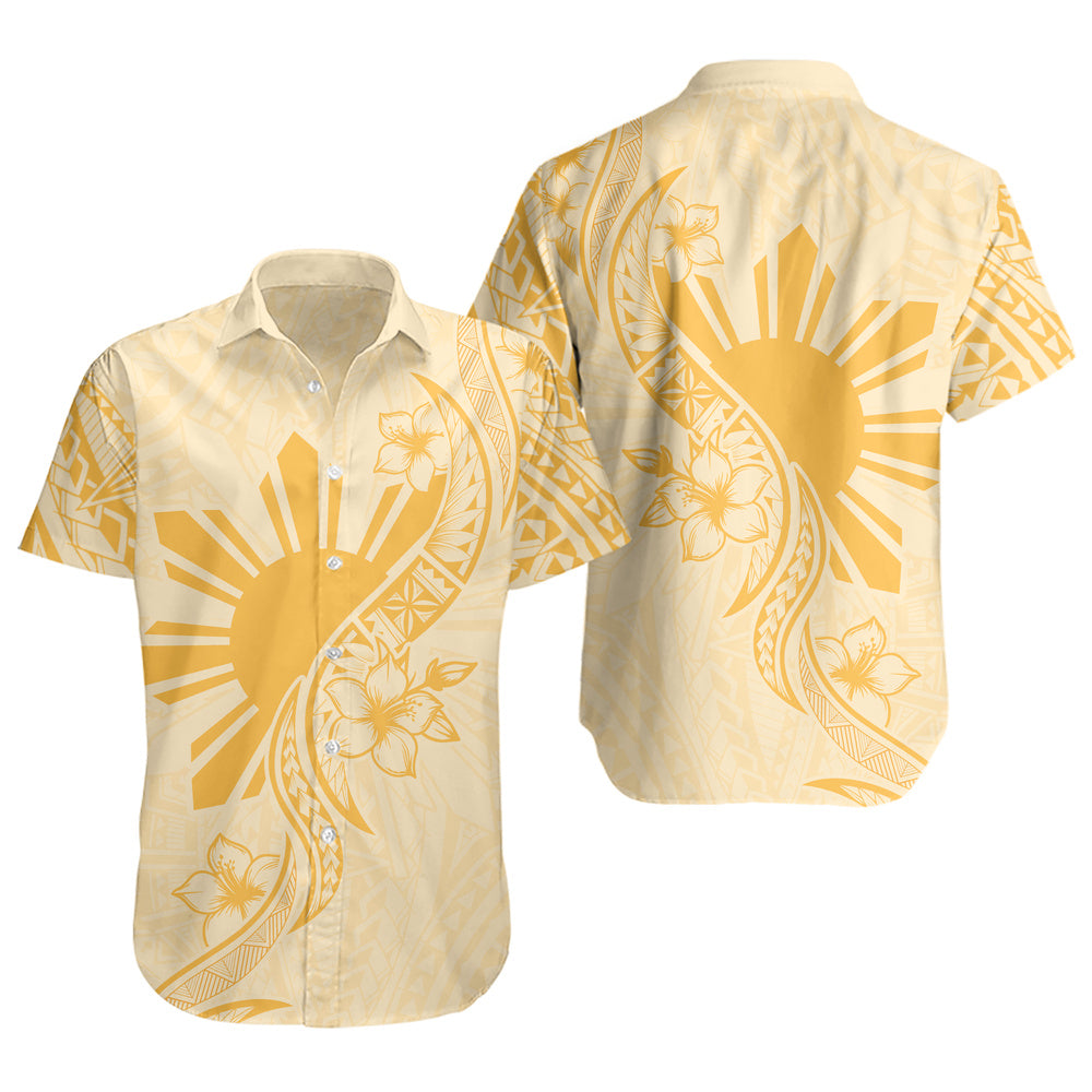 Philippines Filipinos Short Sleeve Shirt Sun and Sampaguita Flower Tribal Pattern