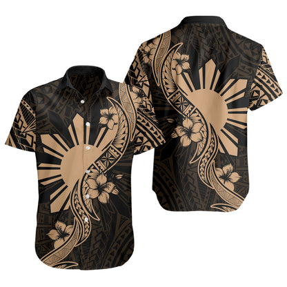 Philippines Filipinos Short Sleeve Shirt Sun and Sampaguita Flower Tribal Pattern