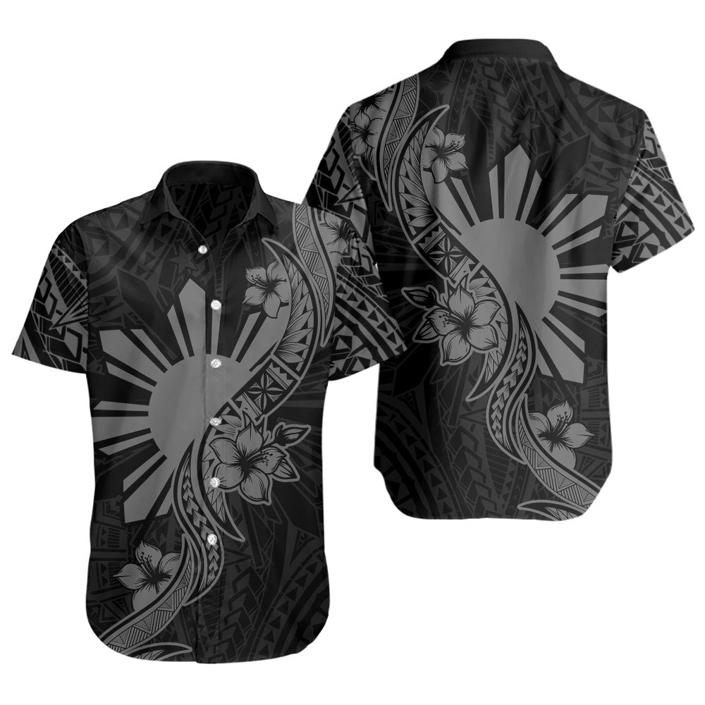Philippines Filipinos Short Sleeve Shirt Sun and Sampaguita Flower Tribal Pattern
