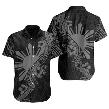 Philippines Filipinos Short Sleeve Shirt Sun and Sampaguita Flower Tribal Pattern