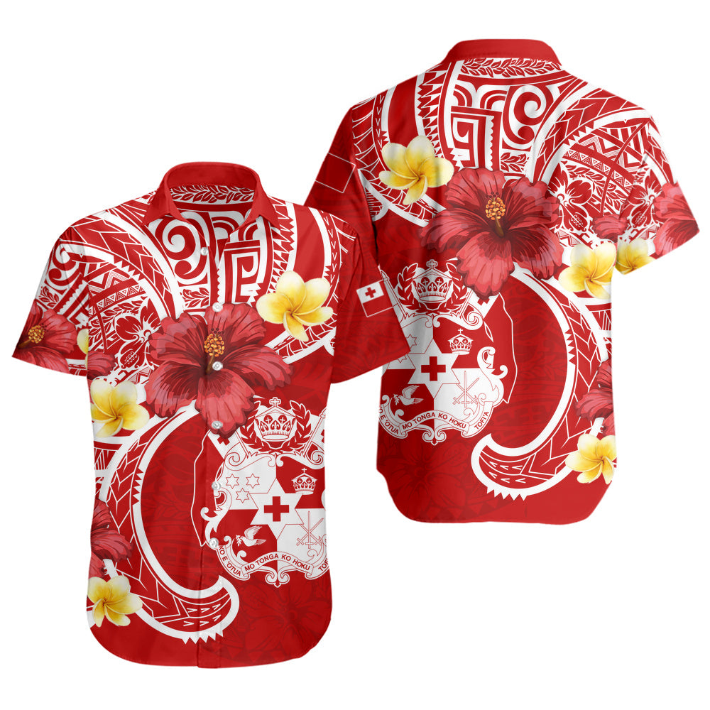 Tonga Short Sleeve Shirt Royal Kingdom Crest Hibiscus Polynesian Tribal Heritage