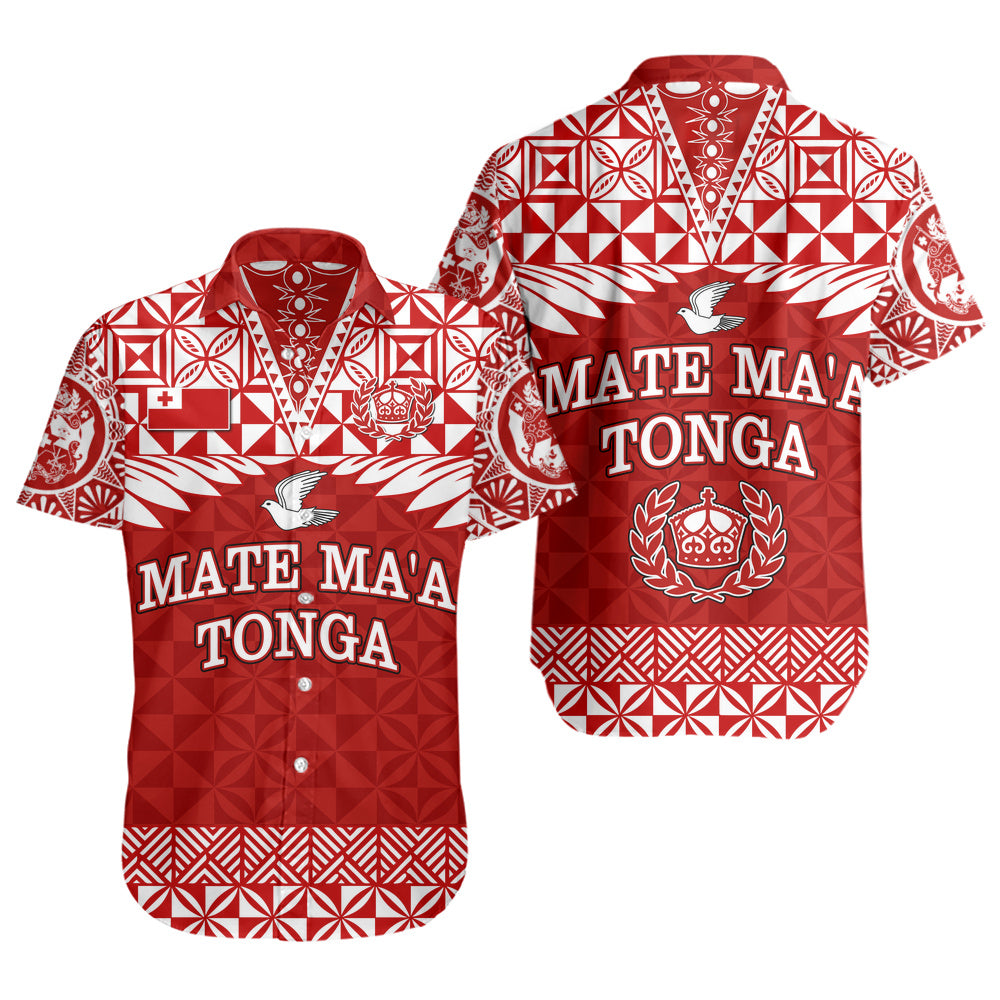 Tonga Short Sleeve Shirt Mate Ma'a Tonga Rugby Royal Crown Polynesian Tribal Pride