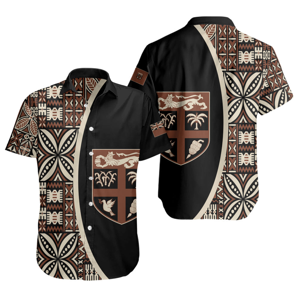 Fiji Short Sleeve Shirt Coat Of Arms Traditional Fijian Tribal Heritage