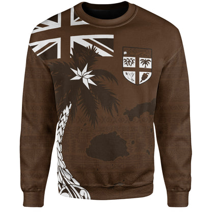 Fiji Sweatshirt Coat Of Arms Flag Islands Brown Tapa Style