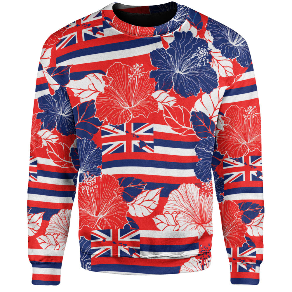 Hawaii Sweatshirt Hibiscus Flag Map Island Pride