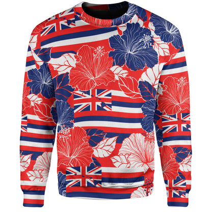 Hawaii Sweatshirt Hibiscus Flag Map Island Pride