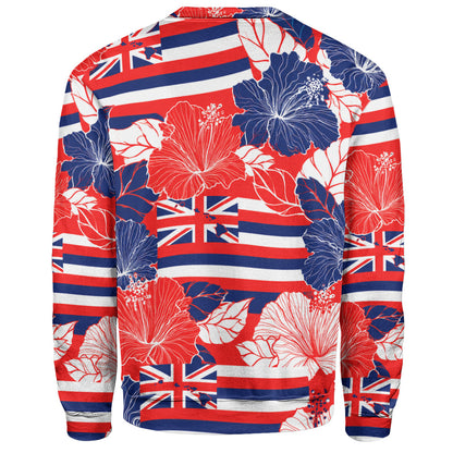 Hawaii Sweatshirt Hibiscus Flag Map Island Pride