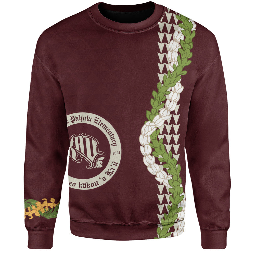 Kaʻū High & Pāhala Elementary School Sweatshirt Puakenikeni Maile Flower Lei