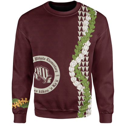 Kaʻū High & Pāhala Elementary School Sweatshirt Puakenikeni Maile Flower Lei