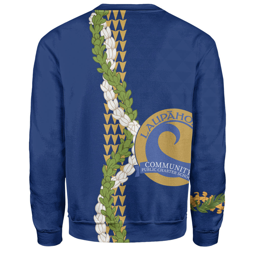Laupāhoehoe Community Public Charter School Sweatshirt Puakenikeni Maile Flower Lei
