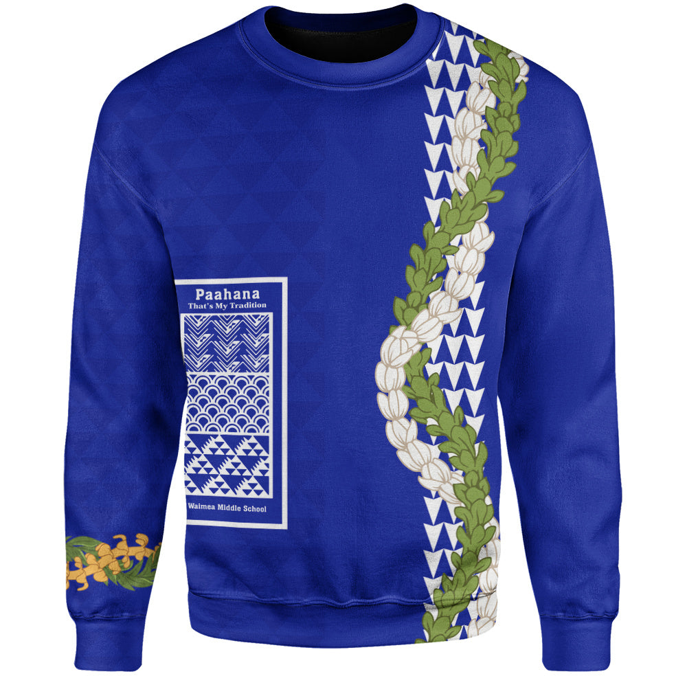 Waimea Middle Public Conversion Charter School Sweatshirt Puakenikeni Maile Flower Lei