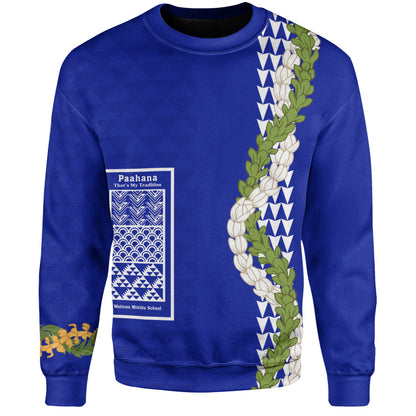 Waimea Middle Public Conversion Charter School Sweatshirt Puakenikeni Maile Flower Lei