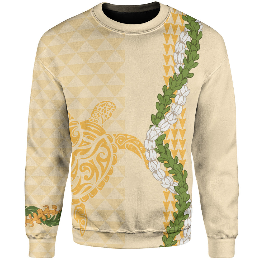 Hawaii Sweatshirt Turtle Puakenikeni Maile Flower Lei