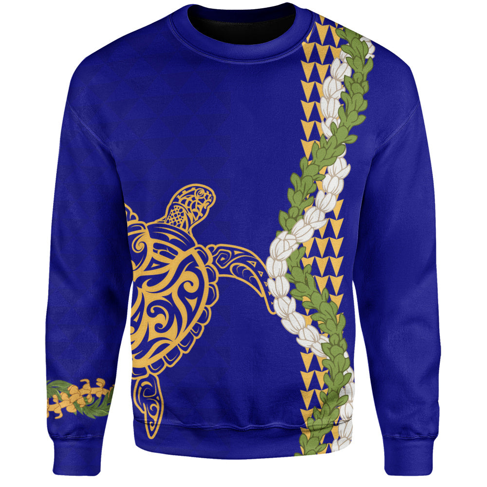 Hawaii Sweatshirt Turtle Puakenikeni Maile Flower Lei