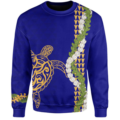 Hawaii Sweatshirt Turtle Puakenikeni Maile Flower Lei