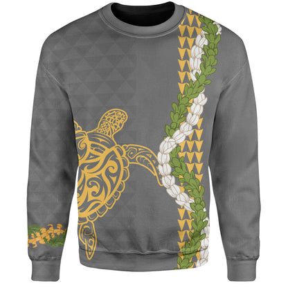 Hawaii Sweatshirt Turtle Puakenikeni Maile Flower Lei