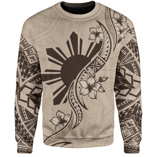 Philippines Filipinos Sweatshirt Sun and Sampaguita Flower Tribal Pattern