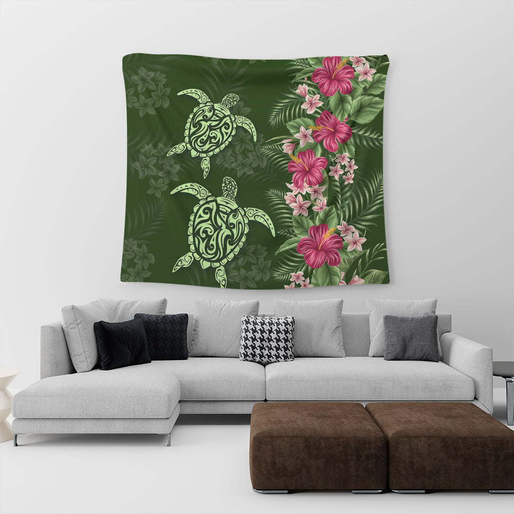 Hawaii Tapestry Polynesian Sea Turtle Hibiscus Tropical Style