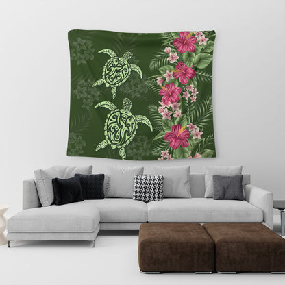 Hawaii Tapestry Polynesian Sea Turtle Hibiscus Tropical Style