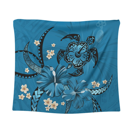 Hawaii Tapestry Blue Honu Hibiscus Island Harmony