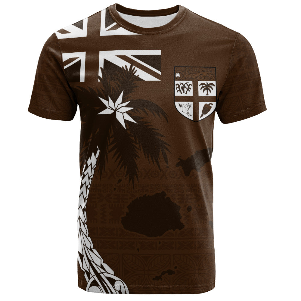 Fiji T-Shirt Coat Of Arms Flag Islands Brown Tapa Style