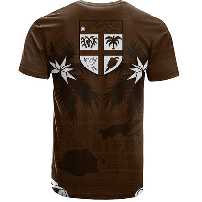 Fiji T-Shirt Coat Of Arms Flag Islands Brown Tapa Style