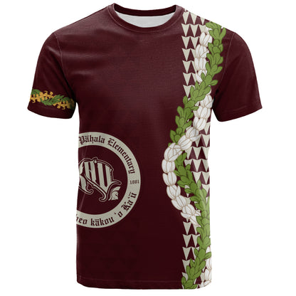 Kaʻū High & Pāhala Elementary School T-Shirt Puakenikeni Maile Flower Lei