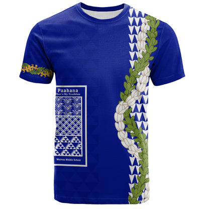 Waimea Middle Public Conversion Charter School T-Shirt Puakenikeni Maile Flower Lei