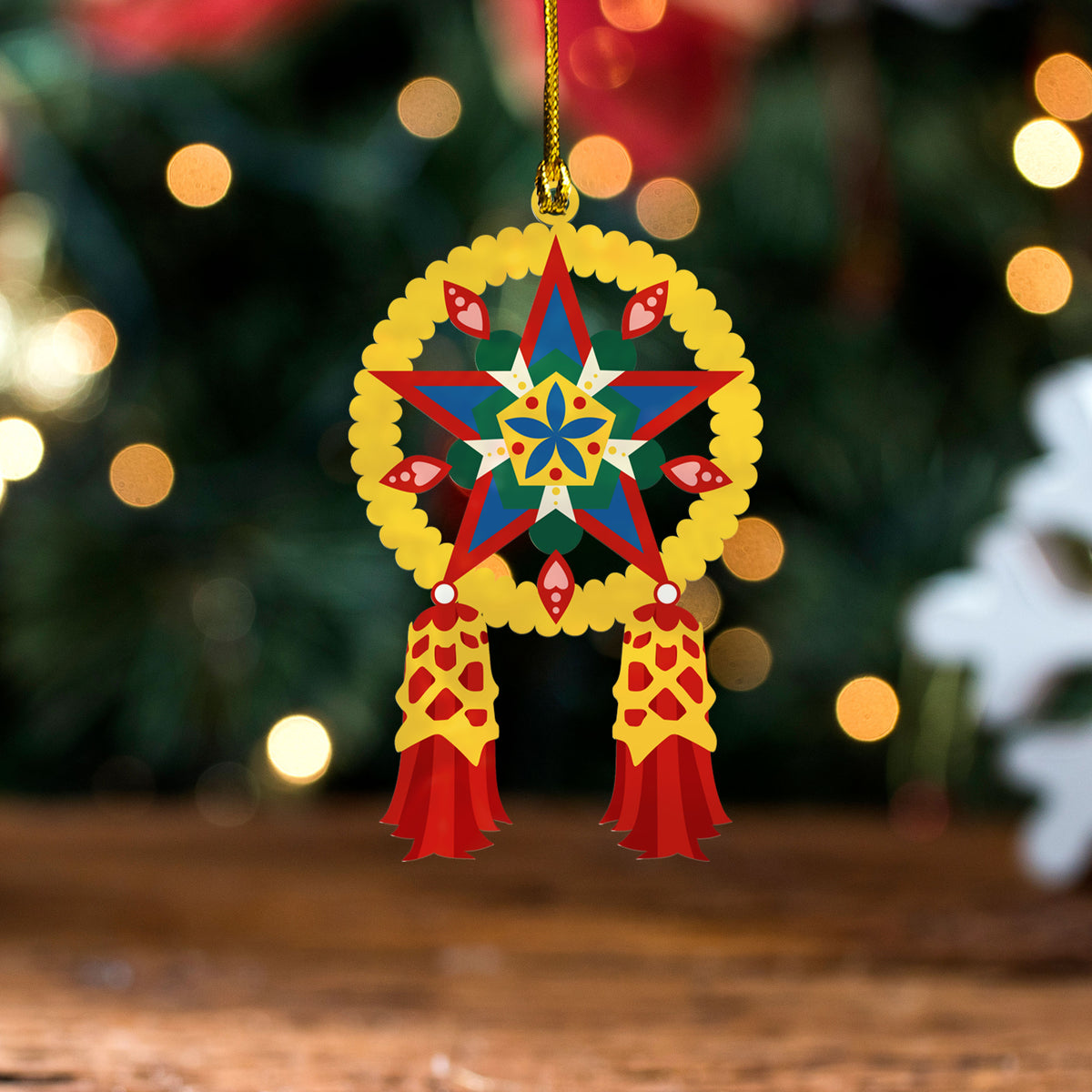 Philippines Filipinos Acrylic And Wooden Ornament Golden Star Parol Christmas