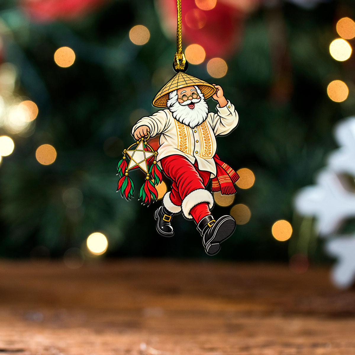 Philippines Filipinos Acrylic And Wooden Ornament Santa Parol Maligayang Pasko Holiday