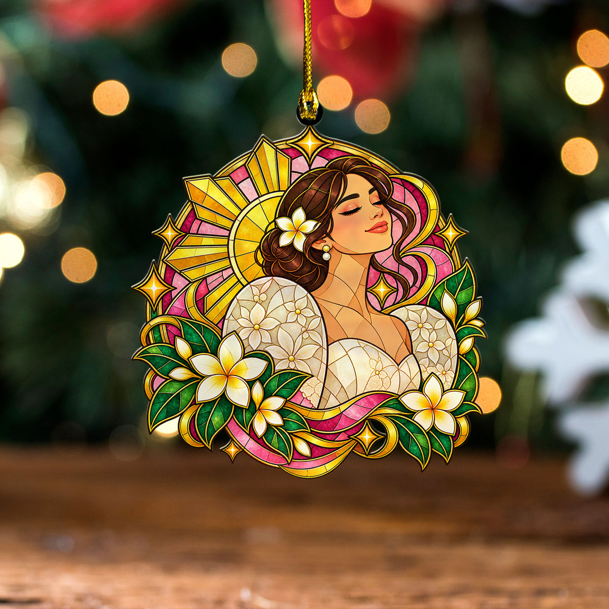 Philippines Filipinos Acrylic And Wooden Ornament Traditional Filipinia Dress Sampaguita Flower