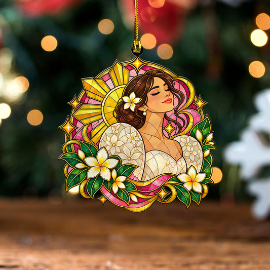 Philippines Filipinos Acrylic And Wooden Ornament Traditional Filipinia Dress Sampaguita Flower