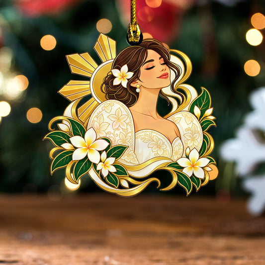 Philippines Filipinos Acrylic And Wooden Ornament Traditional Filipinia Terno Dress Sampaguita Flower