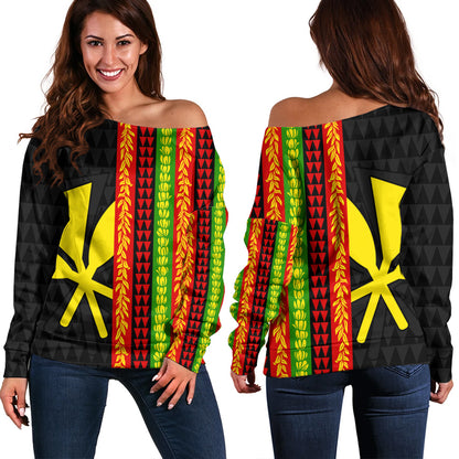 Hawaii Off Shoulder Sweatshirt Flag Tribal Stripe Island Pride Style