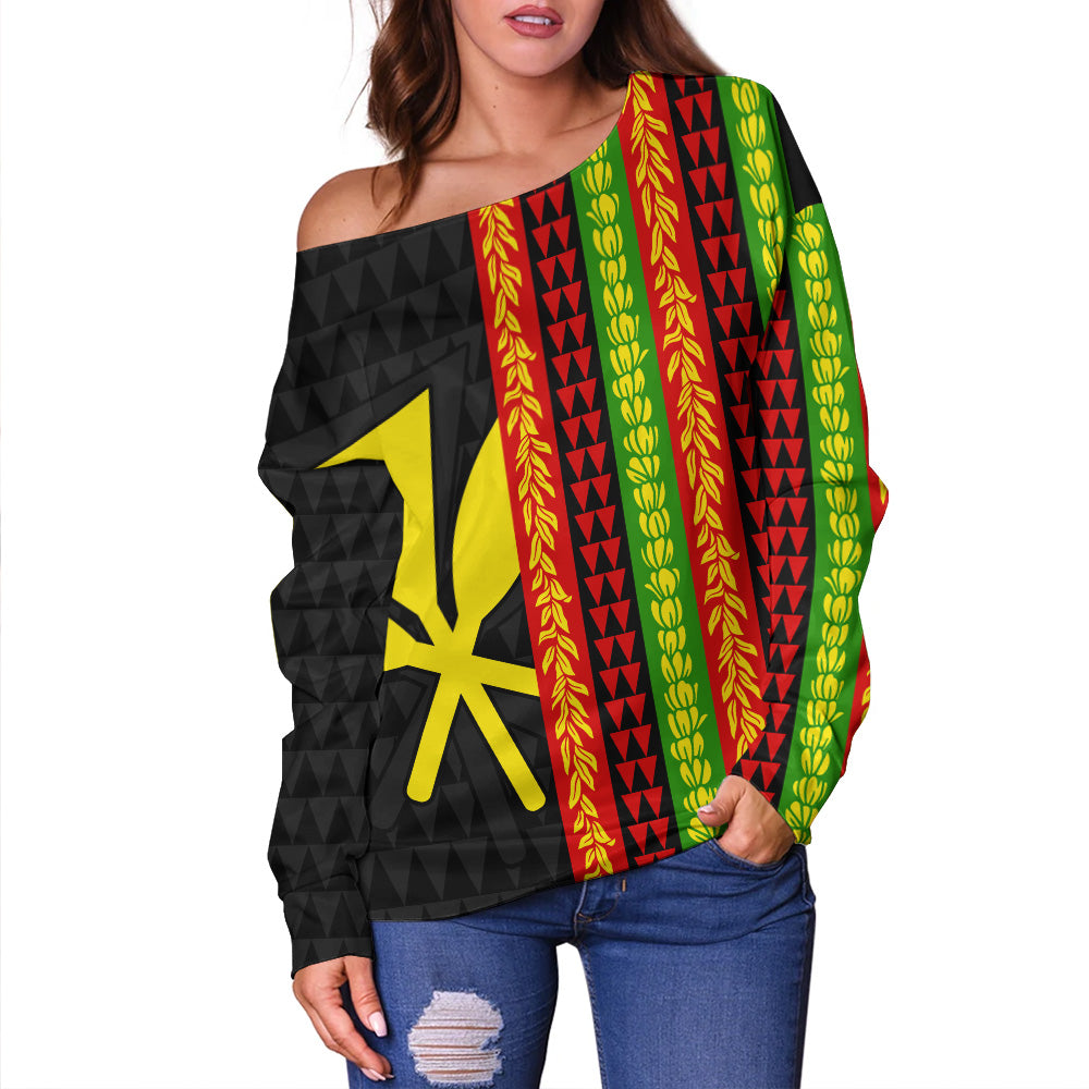 Hawaii Off Shoulder Sweatshirt Flag Tribal Stripe Island Pride Style