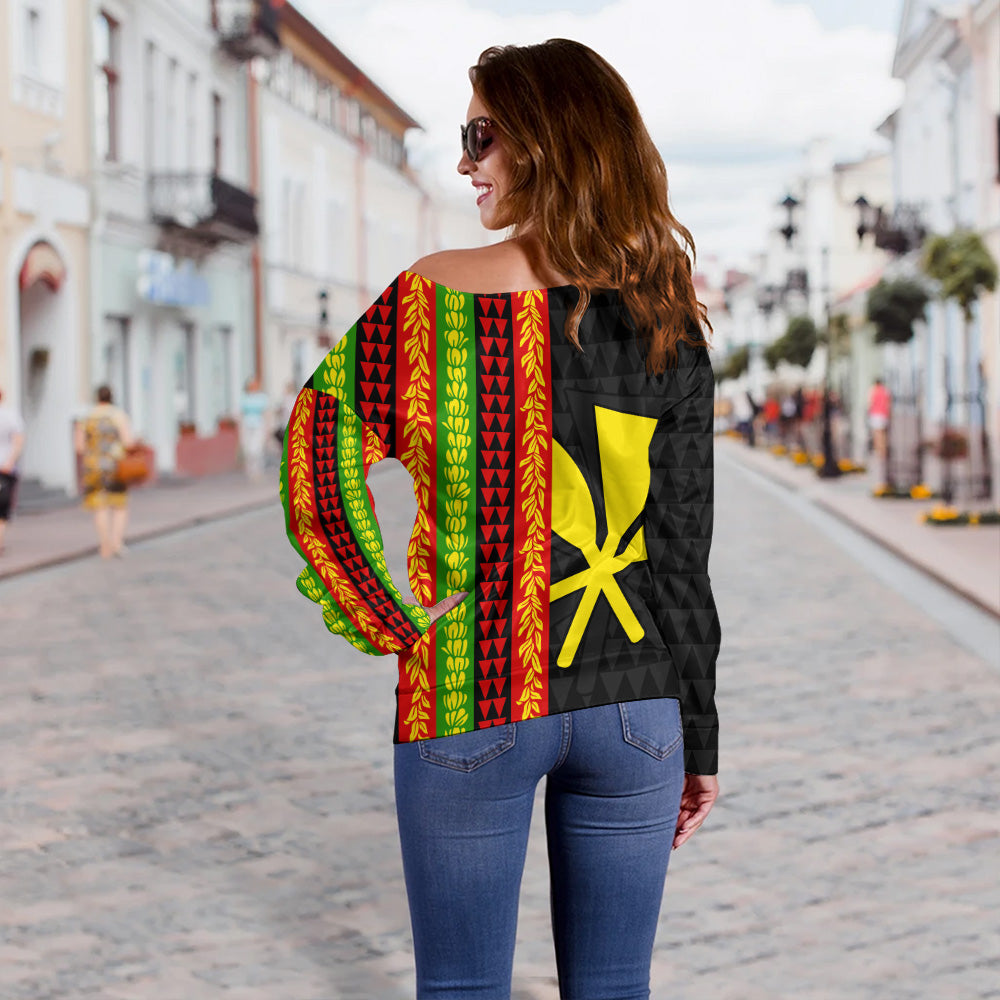 Hawaii Off Shoulder Sweatshirt Flag Tribal Stripe Island Pride Style