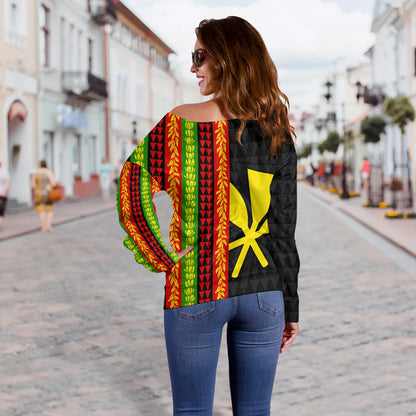 Hawaii Off Shoulder Sweatshirt Flag Tribal Stripe Island Pride Style