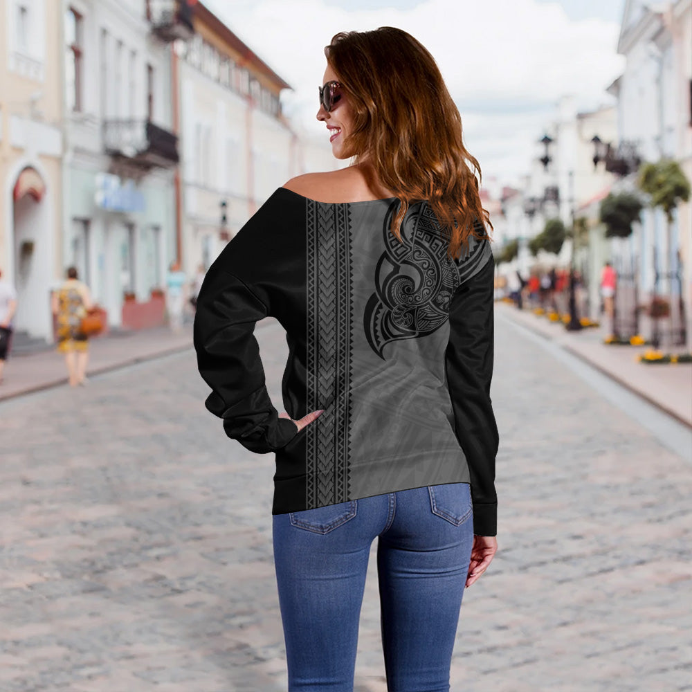 Hawaii Off Shoulder Sweatshirt Polynesia Tribal Turtle Tattoo
