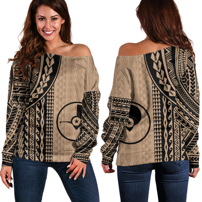 Yap State Off Shoulder Sweatshirt Polynesian Tattoo
