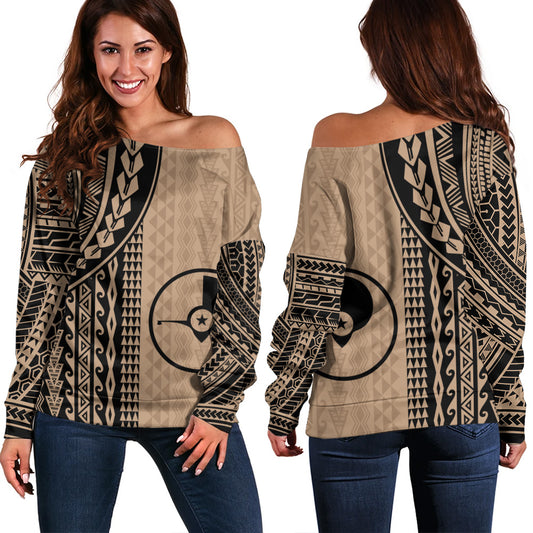 Yap State Off Shoulder Sweatshirt Polynesian Tattoo