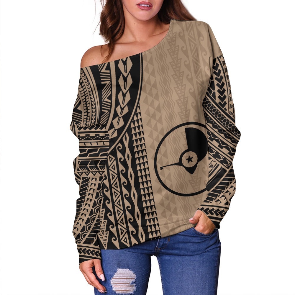 Yap State Off Shoulder Sweatshirt Polynesian Tattoo