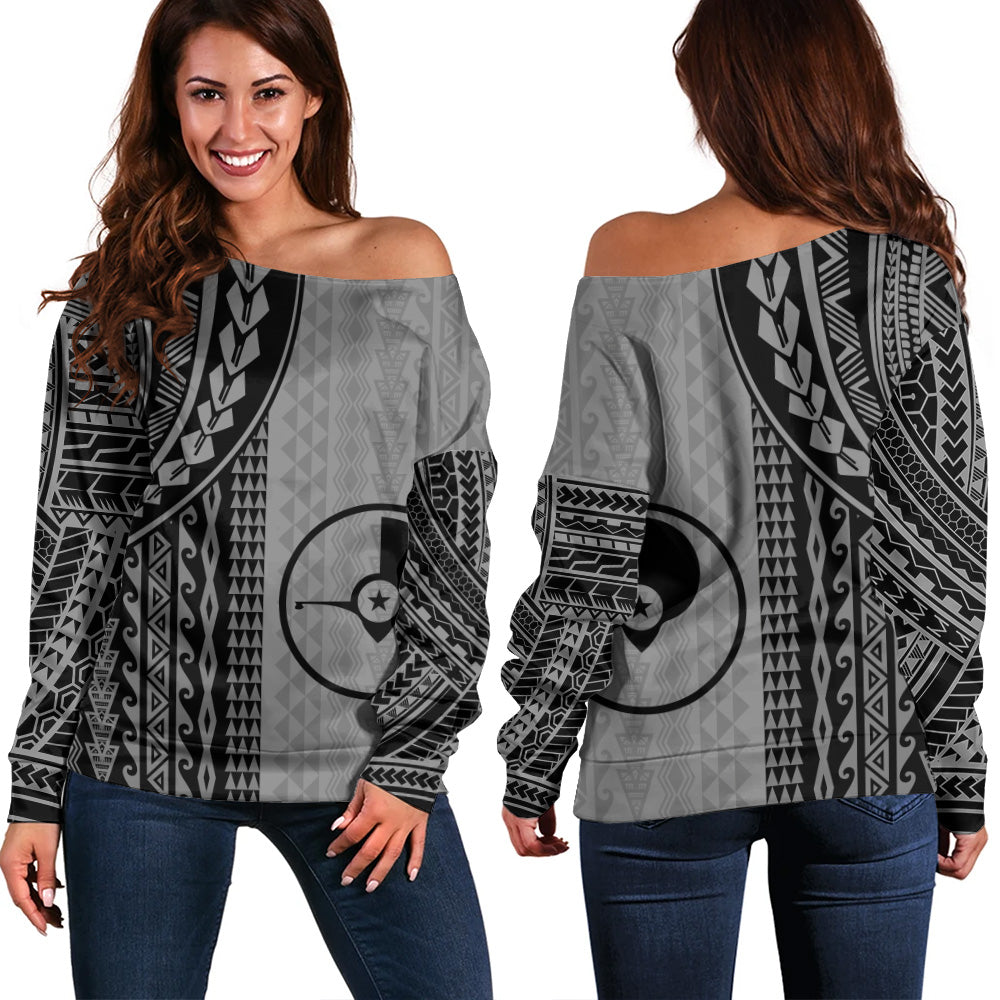 Yap State Off Shoulder Sweatshirt Polynesian Tattoo