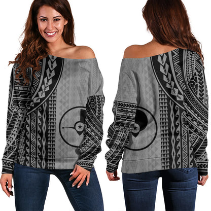 Yap State Off Shoulder Sweatshirt Polynesian Tattoo