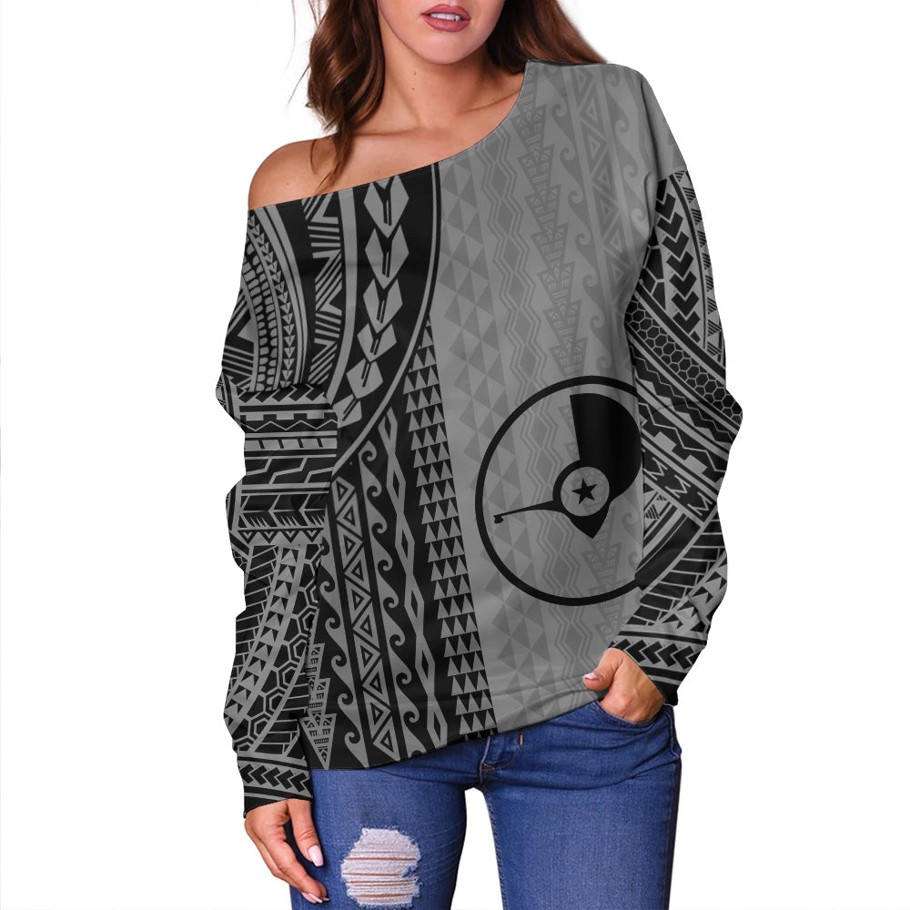 Yap State Off Shoulder Sweatshirt Polynesian Tattoo