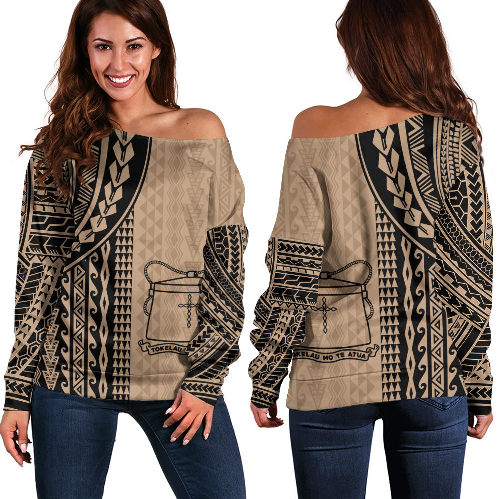 Tokelau Off Shoulder Sweatshirt Polynesian Tattoo