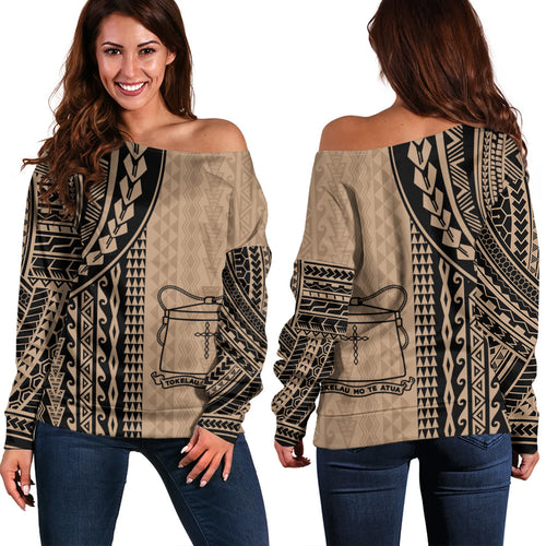 Tokelau Off Shoulder Sweatshirt Polynesian Tattoo