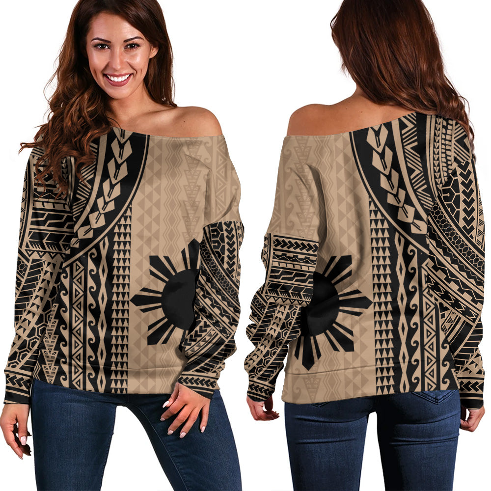 Philippines Filipinos Off Shoulder Sweatshirt Polynesian Tattoo