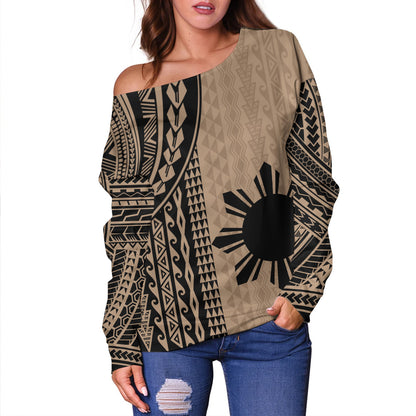 Philippines Filipinos Off Shoulder Sweatshirt Polynesian Tattoo